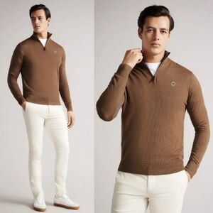 Ted Baker Brown Tooting Core Half Zip Jumper Sweater Pullover Cashmere 5